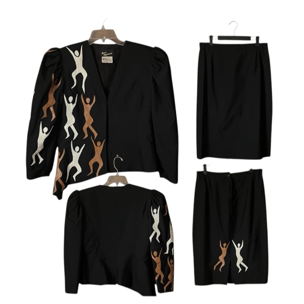 VTG. 80’s Sonni MackeliskI Zimbabwe Asymmetrical Leather figures Jacket Set. M - Picture 1 of 14